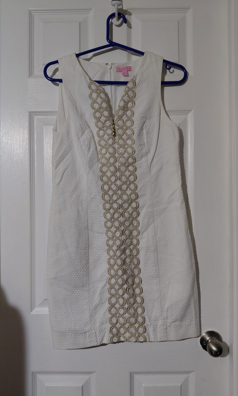 Lilly Pulitzer Jacqueline Shift Dress Resort White Gold Cording Size 4